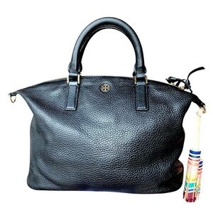Tory Burch Black Slouchy Pebbled Leather Satchel Bag